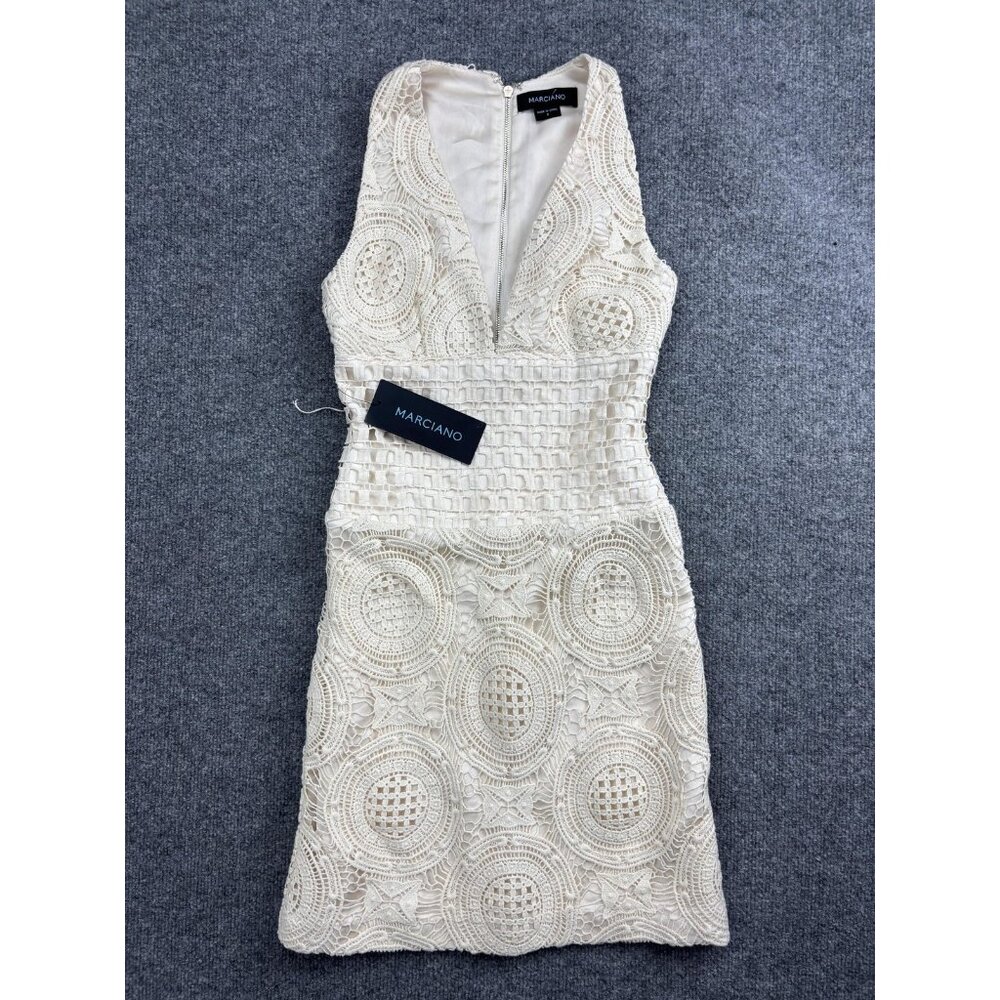 Marciano Dress Womens 0 White Lace Crochet V Neck Bodycon Mini Party Cocktail